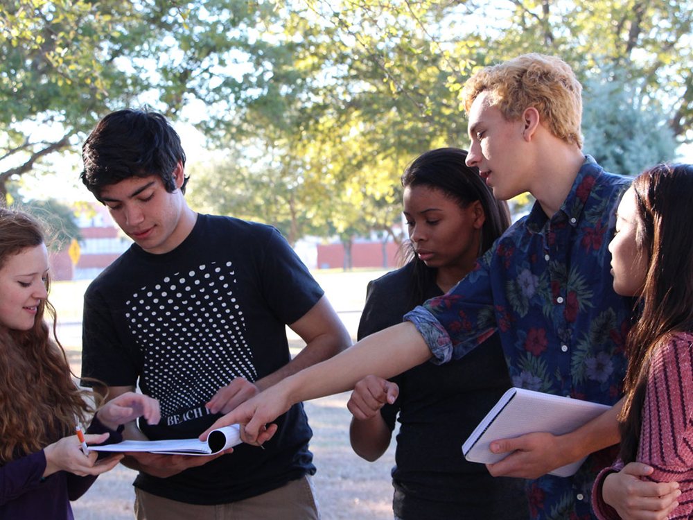 students talking